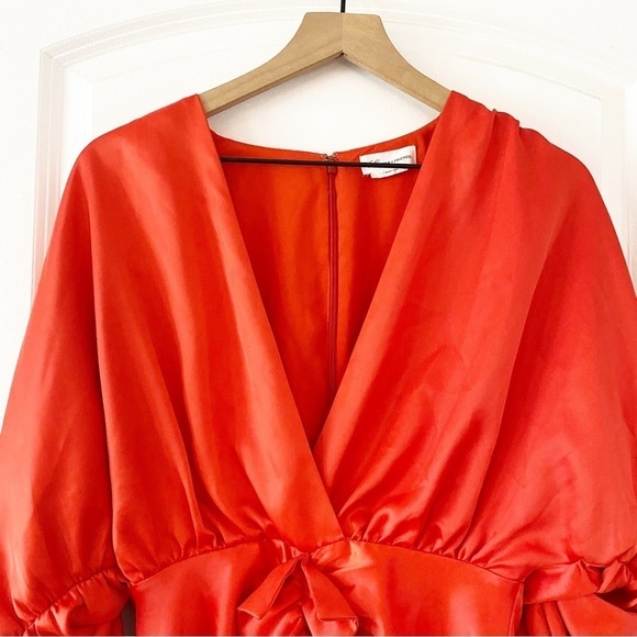 LOVER’S + FRIENDS Revolve Walgrove Ruffle Ruched Mini Dress Fire Orange Party - Picture 7 of 13